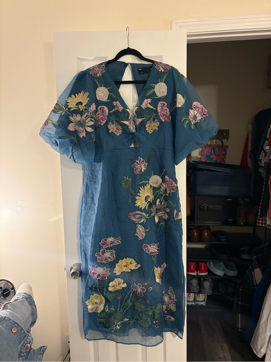 ASOS Dresses & Skirts - ASOS Teal Blue Floral Embroidered Midi Dress